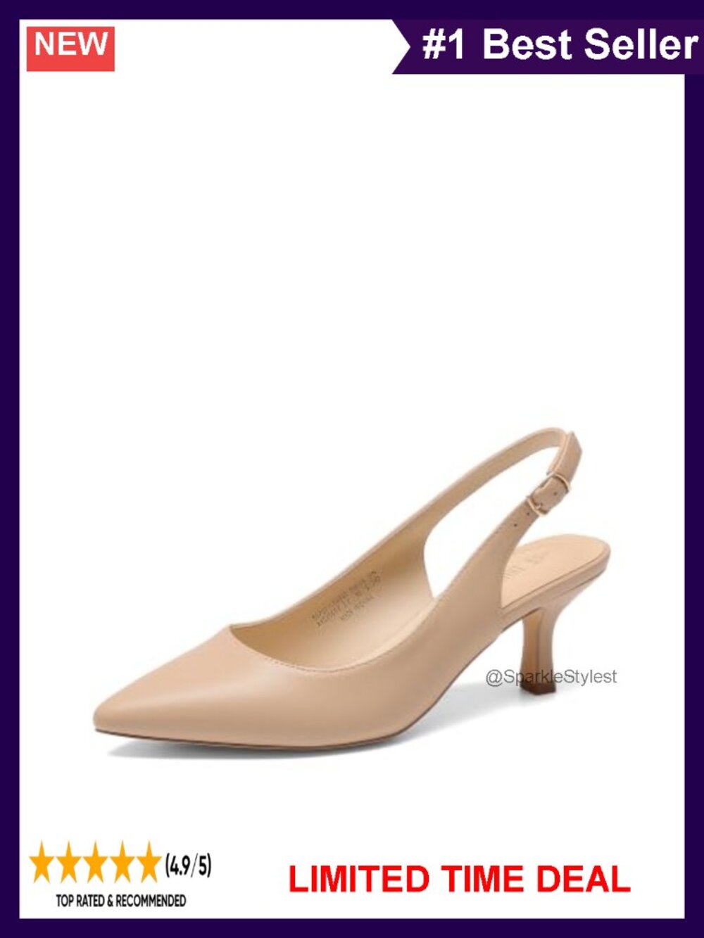 Faux Leather Kitten Heel Slingback Pumps Pointed Toe